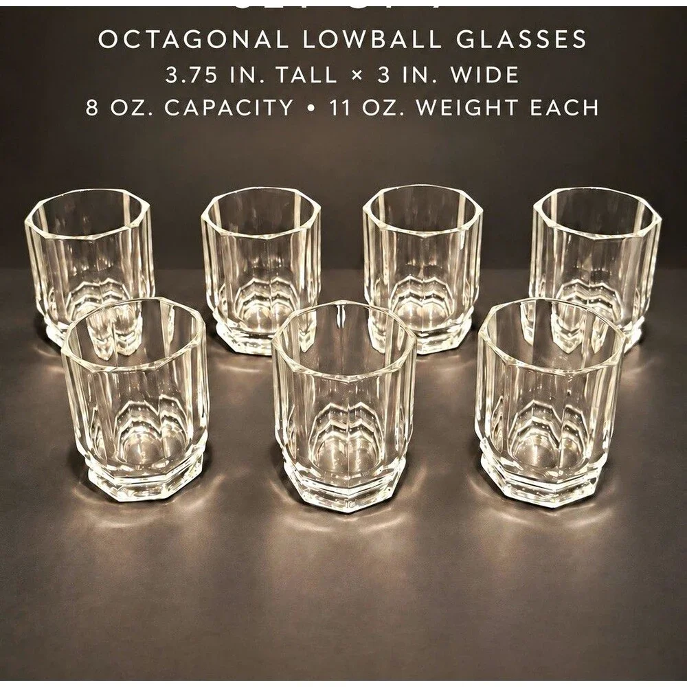 Vetravir Italy VTG MCM Octagonal Lowball Glasses Set of 7 Clear 8 oz